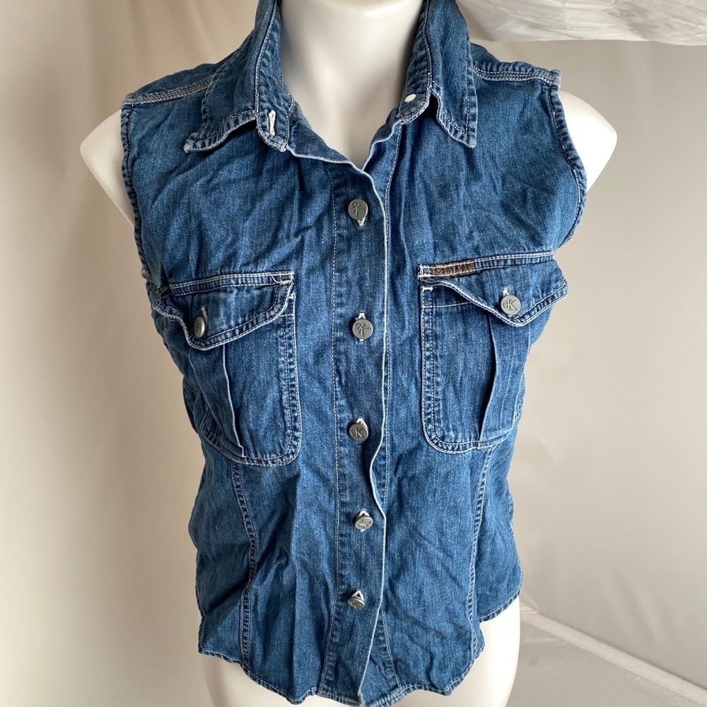 Calvin Klein blue denim vintage sleeveless button down top M